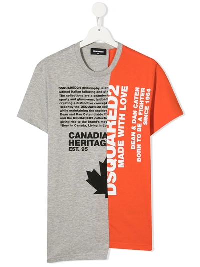 Dsquared2 Teen Logo-print Two-tone T-shirt In Orange