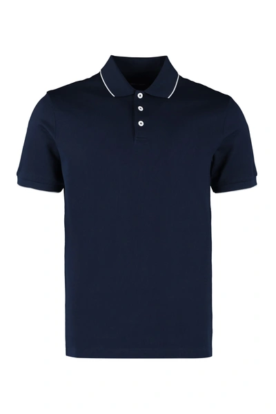 Giorgio Armani Short Sleeve Cotton Polo Shirt In Blue