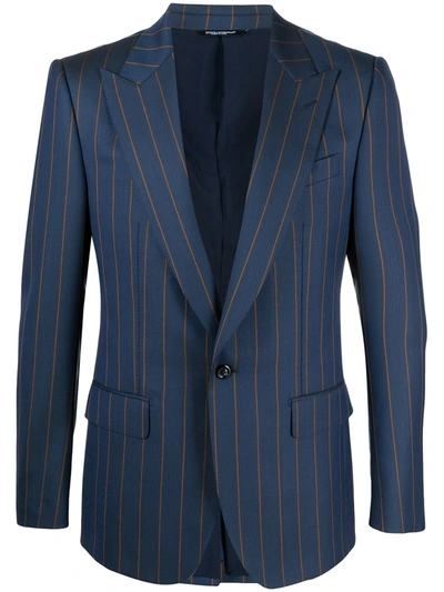 Dolce & Gabbana Pinstriped Single-breasted Blazer In Blue