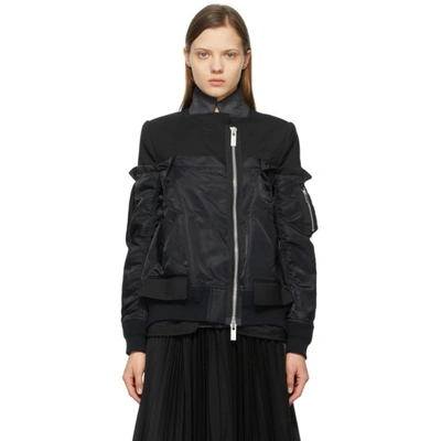 Sacai Asymmetric Structured Shoulders Bomber Jacket In 001 Black