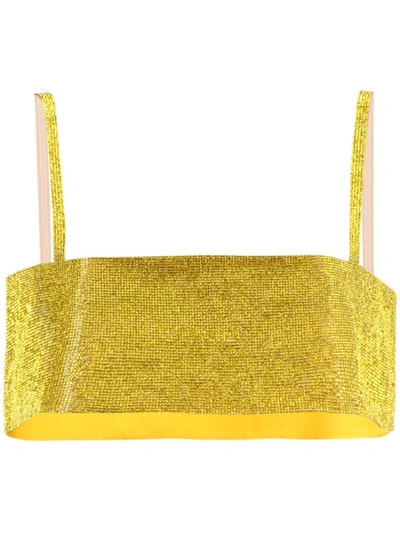 Nué Charlotte Embellished Silk Crop-top In Yellow