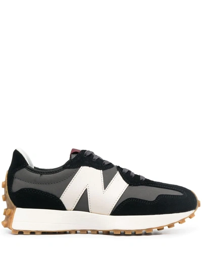 New Balance Leather Logo-patch Trainers In Black/moonbeam