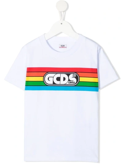 Gcds Kids' 彩虹logo T恤 In Bianco