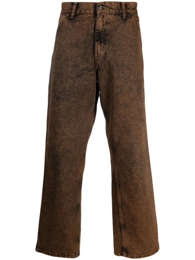 Carhartt Logo-patch Straight-leg Trousers In Brown