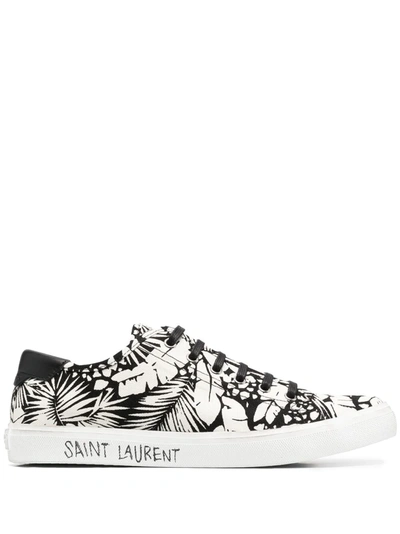 Saint Laurent Malibu Foliage-print Sneakers In Talc/black