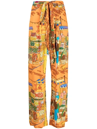 Alessandro Enriquez Graphic-print Straight-leg Trousers In Orange