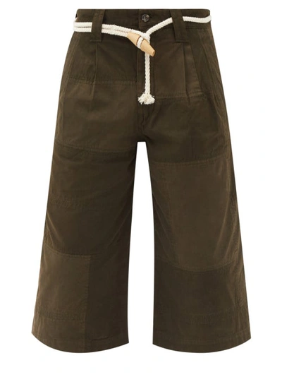 Jw Anderson Army Green Cropped Wide-leg Twill Trousers In Khaki