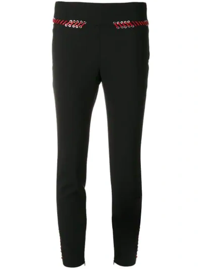 Alexander Mcqueen Whipstitch-detail Stretch-wool Trousers In Black Red