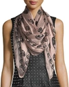 Alexander Mcqueen Silk Mixed Skull Square Scarf In Rosemolere