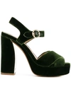 Tory Burch Loretta Velvet Platform Sandal, Dark Green In Verde
