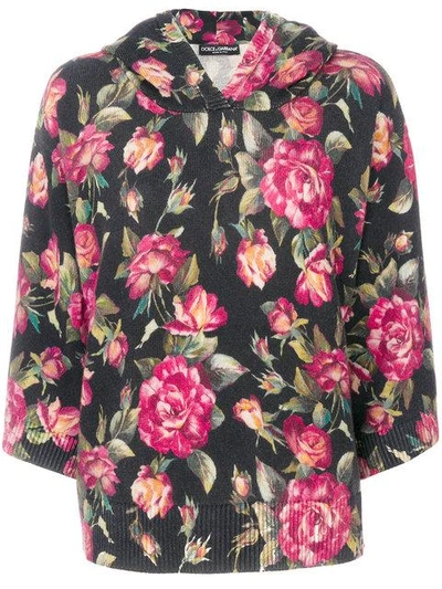 Dolce & Gabbana Floral Cashmere Hoodie Sweater In Nocolor