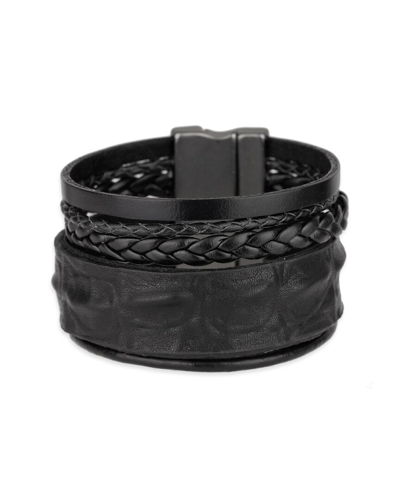 Saachi Black Rumple Leather Strand Bracelet