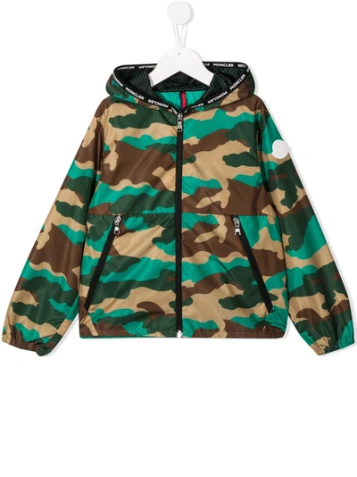 Moncler Kids' Nikandro Camouflage-print Jacket In Green