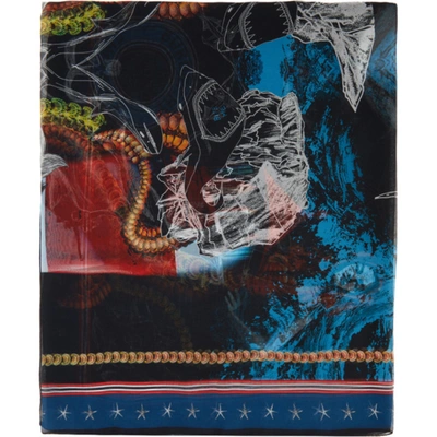Burberry Multicolor Silk Chiffon Mermaid Print Scarf In Midnight Navy