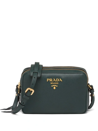 Prada Logo Lettered Dual-zip Crossbody Bag In Green