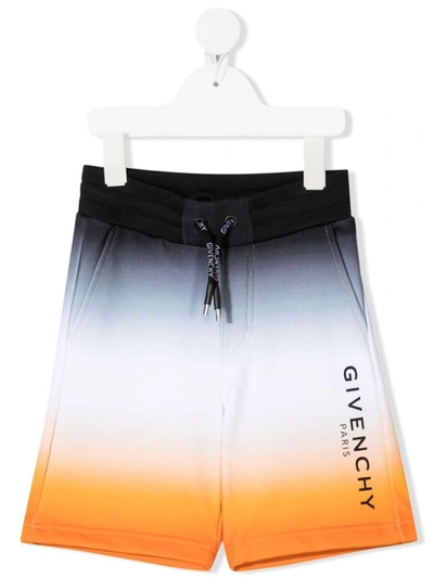 Givenchy Kids' Logo-print Gradient-effect Shorts In Nero-arancio