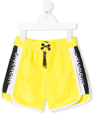 Givenchy Kids' Nylon Swim Shorts W/ Side Logo In Yellow