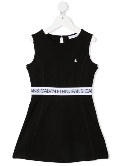 Calvin Klein Kids' Logo-waistband Skater Dress In Nero