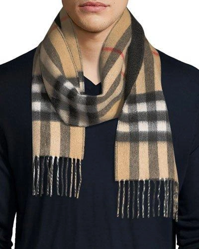 Burberry Men's Slim Cashmere Check To Solid Scarf, Brown/black