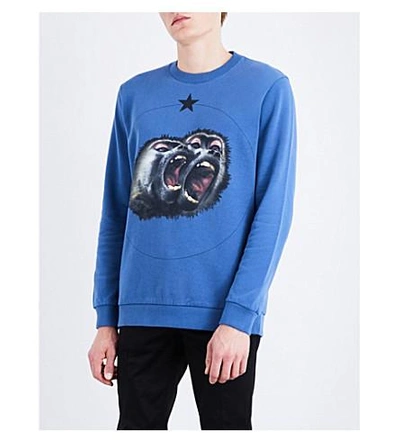 Givenchy Monkey Brothers Cuban-fit Printed Fleece-back Cotton-jersey Sweatshirt In Blue