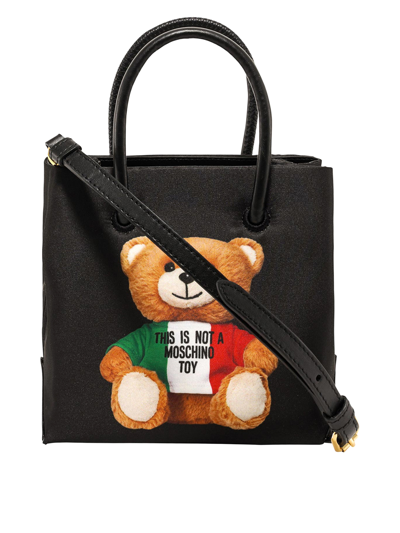 Moschino Italian Teddy Bear Print Tote Bag In Negro