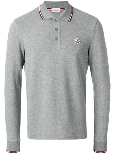 Moncler Stripe-trim Cotton-piqué Polo Shirt In Grey