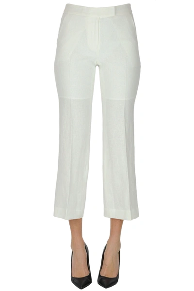 Michael Michael Kors Cropped Linen Trousers In White