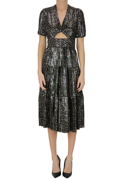Ba&sh Posy Pleated Metallic Printed Satin Midi Dress In Multicoloured