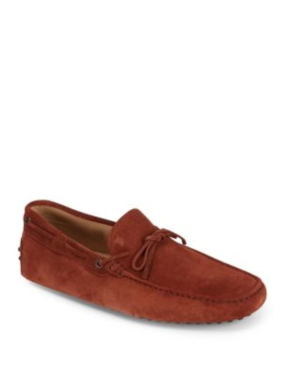 Tod's Suede Tie Moccasins In Brown