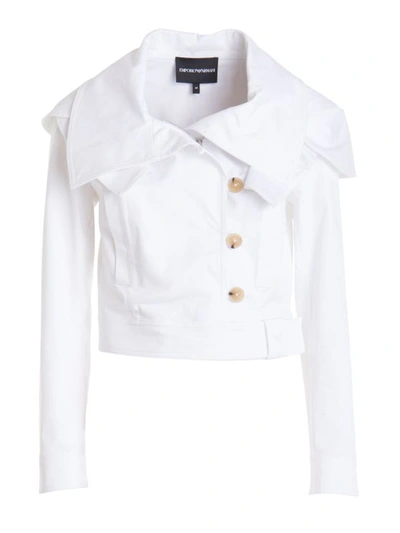 Emporio Armani Stretch Cotton Cropped Jacket In White
