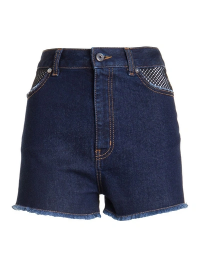 Just Cavalli Studded Denim Shorts In Blue