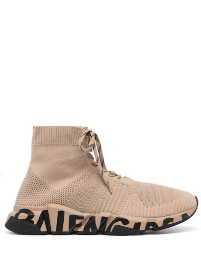 Balenciaga Speed Logo-print Stretch-knit Sneakers In Brown