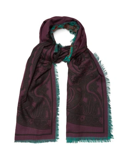 Etro Reversible Wool And Silk-blend Scarf In Multi