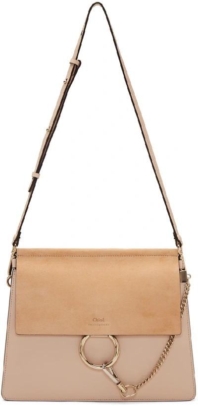 Chloé Faye Medium Suede And Leather Shoulder Bag In Pearl Beige
