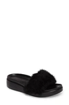 Donald J Pliner Furfi Rabbit Fur Wedge Platform Slide Sandals In Black Fur