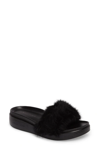 Donald J Pliner Furfi Rabbit Fur Wedge Platform Slide Sandals In Black Fur