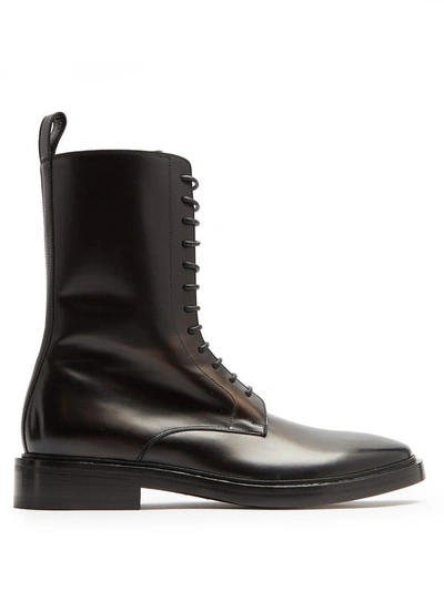Balenciaga Lace-up Leather Combat Boot In Black