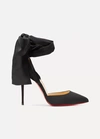 Christian Louboutin Douce Du Desert 100 Crepe De Chine Ankle-tie Pumps In Black