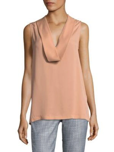 Theory Salvatill Silk Deep V-neck Blouse In Pale Rose