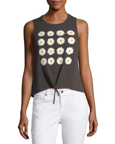 Chaser Daisies Tie-front Muscle Tank In Black