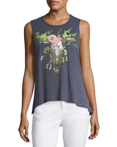 Chaser Floral Cow-skull Tank In Blue