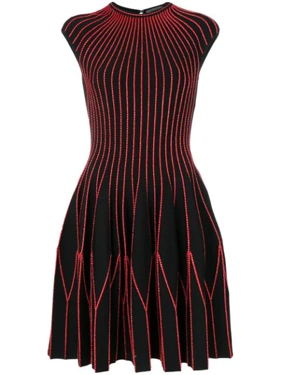 Alexander Mcqueen Contrast-stitch Geometric Pleated-skirt Dress In 1056 - Black/red/gold