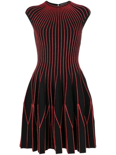 Alexander Mcqueen Contrast-stitch Geometric Pleated-skirt Dress In Black