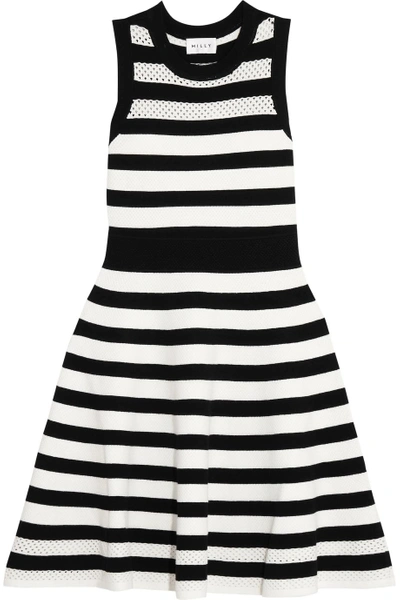 Milly Pointelle-trimmed Striped Cotton Mini Dress