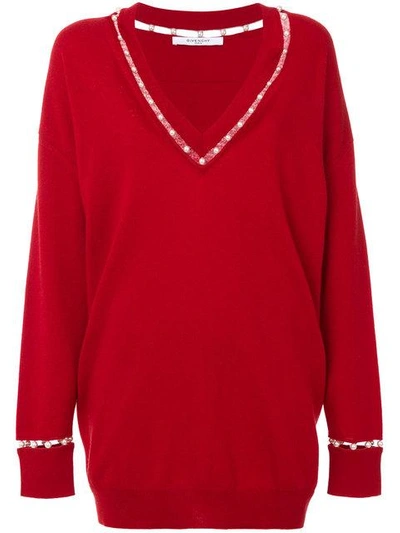 Givenchy V-neck Sweater With Pearl Trim