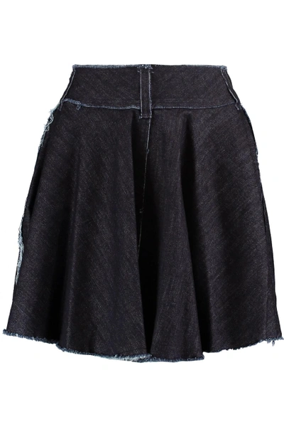 Norma Kamali Wrap-effect Frayed Denim Mini Skirt