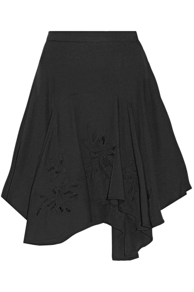 Halston Heritage Asymmetric Embroidered Crepe Skirt