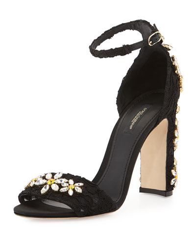 Dolce & Gabbana Embellished Heeled Sandals With Floral Appliqué In ...