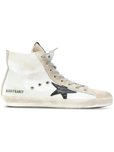 Golden Goose 'francy' Glitter Coated Leather High Top Sneakers In Bianco