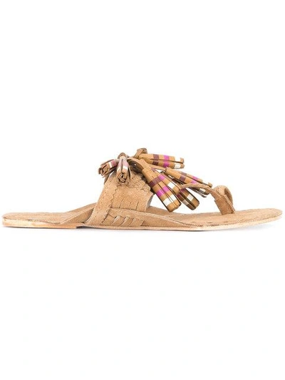 Figue Scaramouche Striped Suede Tassel Sandals In Brown